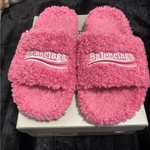 Balenciaga Pink Plush Slides